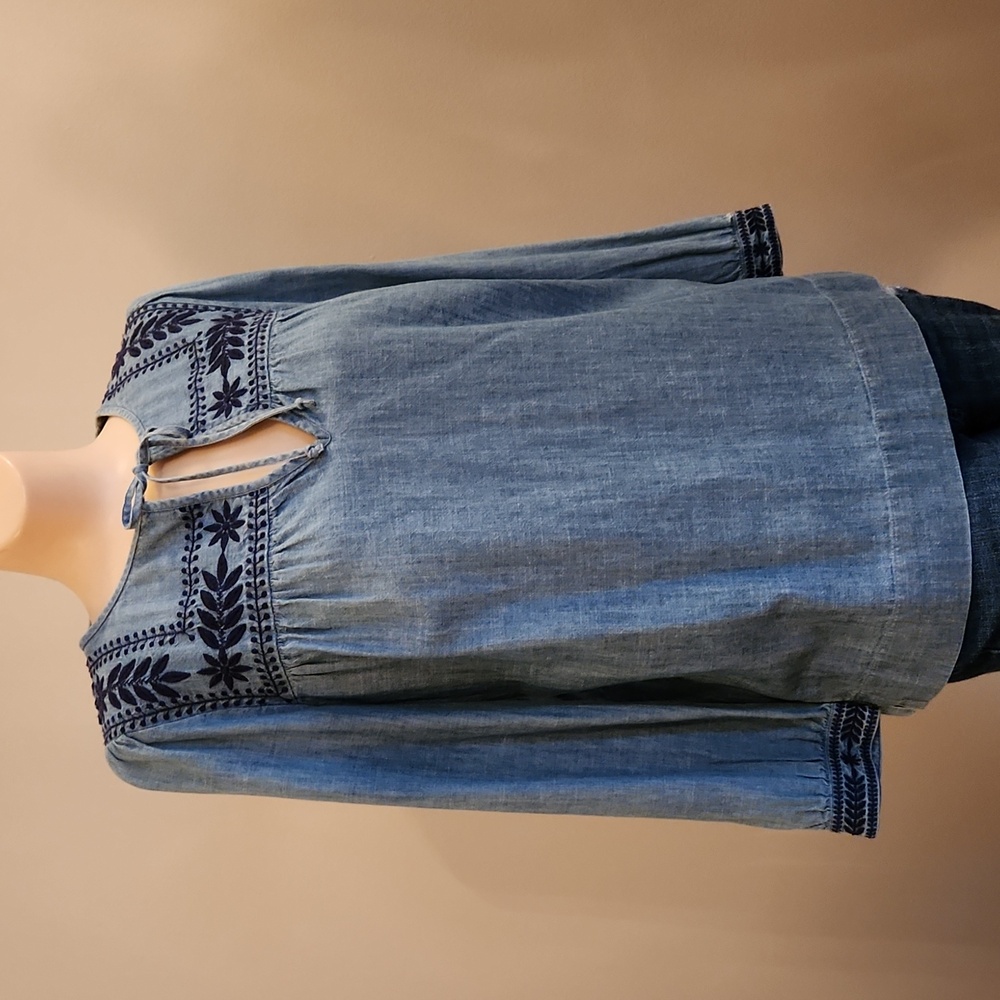 J.Crew Women's Denim 3/4 Embroidered Top